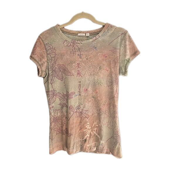 Apt. 9 Pink Floral Embellished Grunge Short Sleeve Casual Top Womans Size Medium - Picture 1 of 5